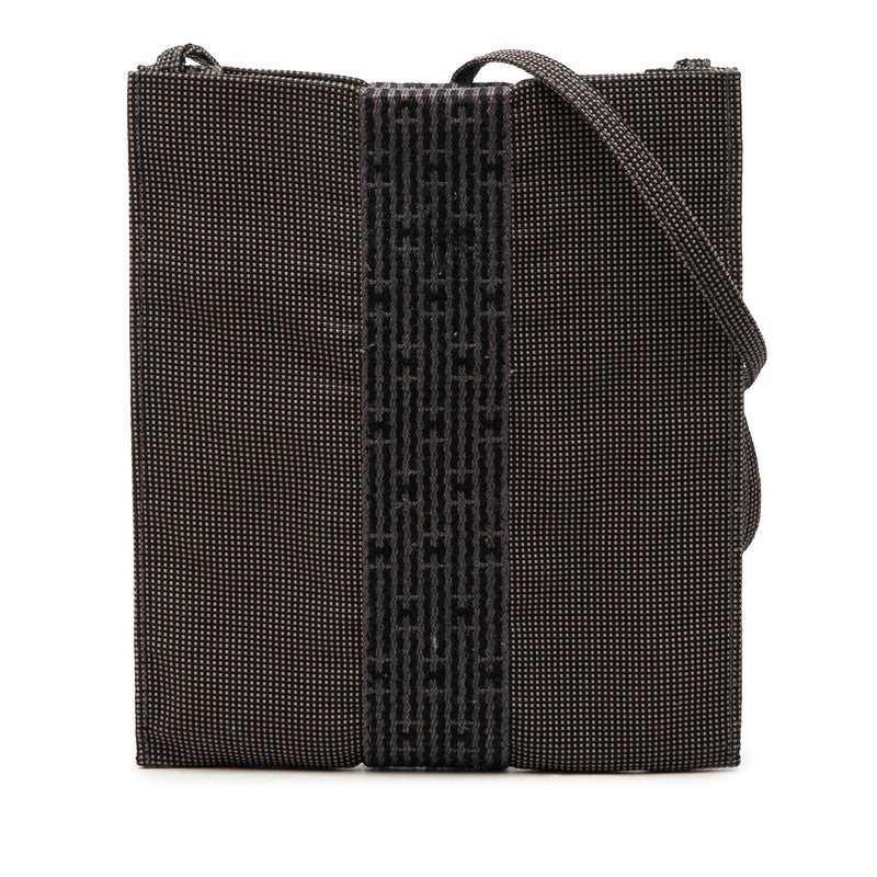 エルメス エールライン ポシェット ショルダーバッグ ブラック キャンバス レディース HERMES 【中古】