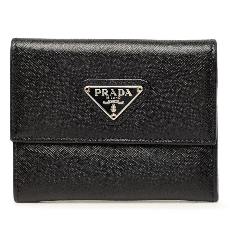 プラダ 三角ロゴプレート カードケース 小銭入れ ブラック サフィアーノレザー レディース PRADA 中古
