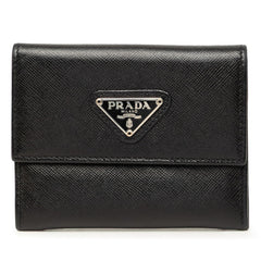 プラダ 三角ロゴプレート カードケース 小銭入れ ブラック サフィアーノレザー レディース PRADA 中古