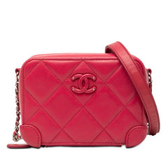 シャネル ココマーク マトラッセ 斜め掛け チェーン ショルダーバッグ カメラバッグ ピンク ラムスキン レディース CHANEL 【中古】