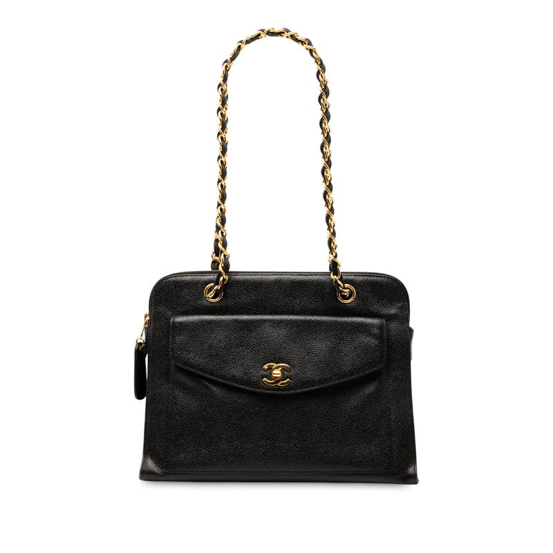 シャネル ココマーク チェーン ショルダーバッグ ブラック キャビアスキン レディース CHANEL 【中古】