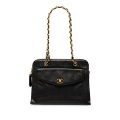 シャネル ココマーク チェーン ショルダーバッグ ブラック キャビアスキン レディース CHANEL 【中古】
