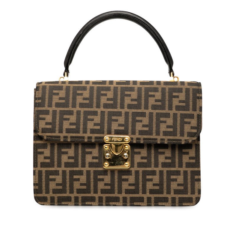 フェンディ ズッカ ハンドバッグ ブラウン ブラック キャンバス レザー レディース FENDI 【中古】