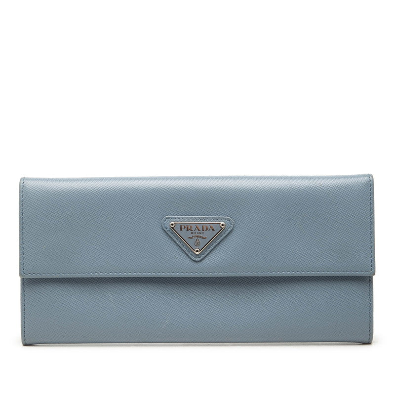 プラダ 三角ロゴプレート サフィアーノ 長財布 ライトブルー レザー レディース PRADA 中古