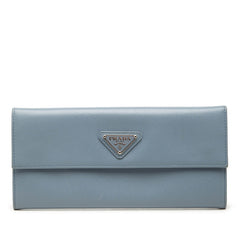 プラダ 三角ロゴプレート サフィアーノ 長財布 ライトブルー レザー レディース PRADA 中古