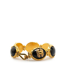 シャネル ヴィンテージ ココマーク ストーン ブレスレット ゴールド ブラック メッキ レディース CHANEL 【中古】