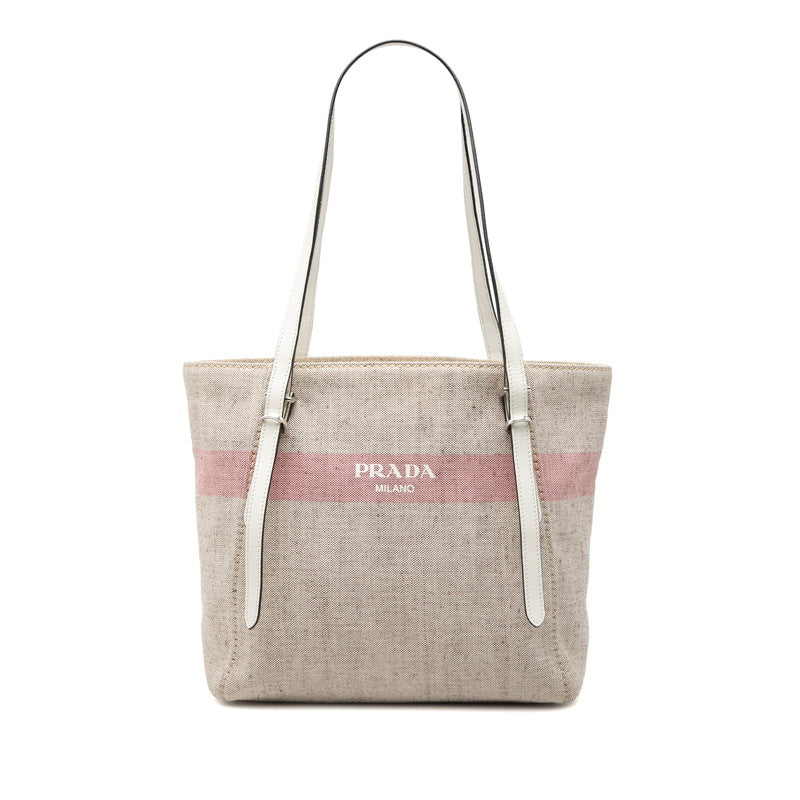 プラダ トートバッグ ベージュ マルチカラー キャンバス レザー レディース PRADA 【中古】