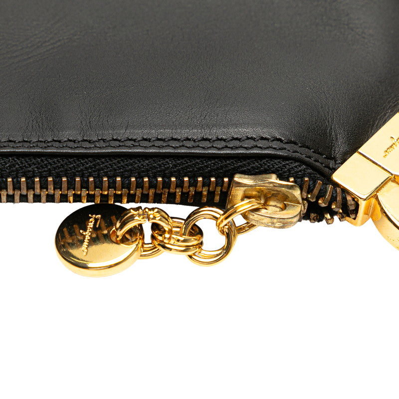 サルヴァトーレフェラガモ ガンチーニ ポーチ ブラック レザー レディース Salvatore Ferragamo 【中古】
