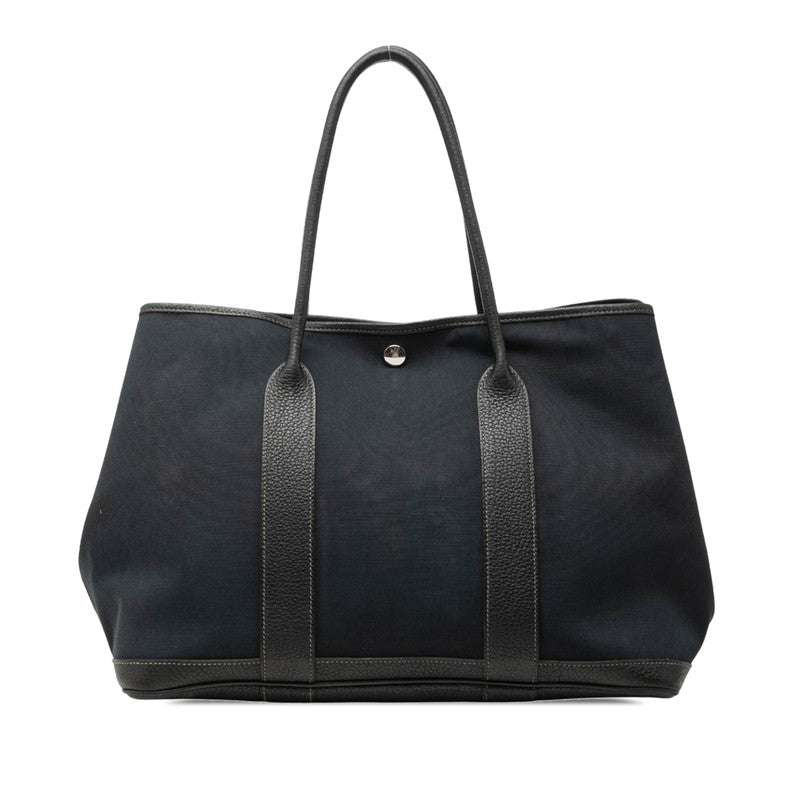 エルメス ガーデンパーティPM トートバッグ ネイビー ブラック シルバー金具 トワルオフィシエ ネゴンダ レディース HERMES 中古