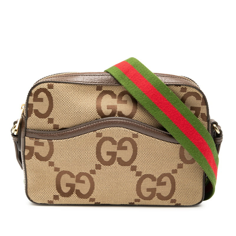 グッチ ジャンボGG ショルダーバッグ メッセンジャーバッグ 675891 ベージュ ブラウン キャンバス レザー レディース GUCCI 【中古】