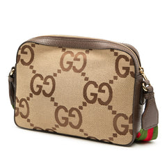 グッチ ジャンボGG ショルダーバッグ メッセンジャーバッグ 675891 ベージュ ブラウン キャンバス レザー レディース GUCCI 【中古】