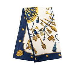 エルメス カレ90 LES CLES 鍵 スカーフ ホワイト マルチカラー シルク レディース HERMES 【中古】