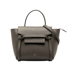 セリーヌ ナノ ベルトバッグ ハンドバッグ ショルダーバッグ 2WAY S-AI-1282 グレー レザー レディース CELINE 中古