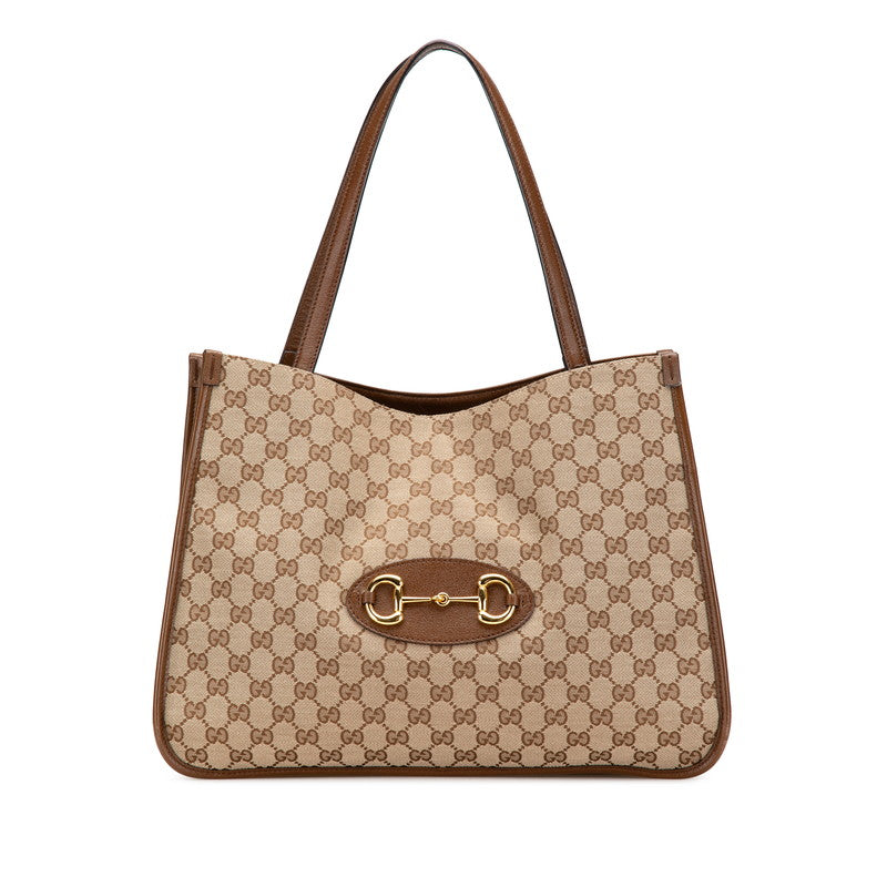 グッチ GGキャンバス ホースビット 1955 トートバッグ 623694 ベージュ ブラウン キャンバス レザー レディース GUCCI 【中古】