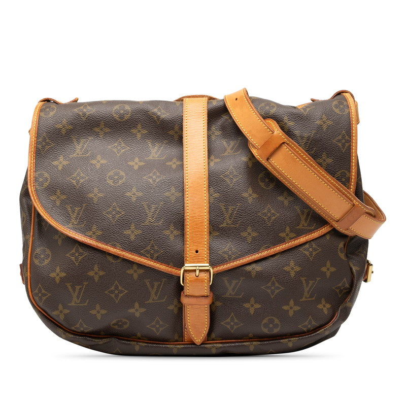 ルイ ヴィトン モノグラム ソミュール35 斜め掛け ショルダーバッグ M42254 ブラウン PVC レザー メンズ LOUIS VUITTON 【中古】