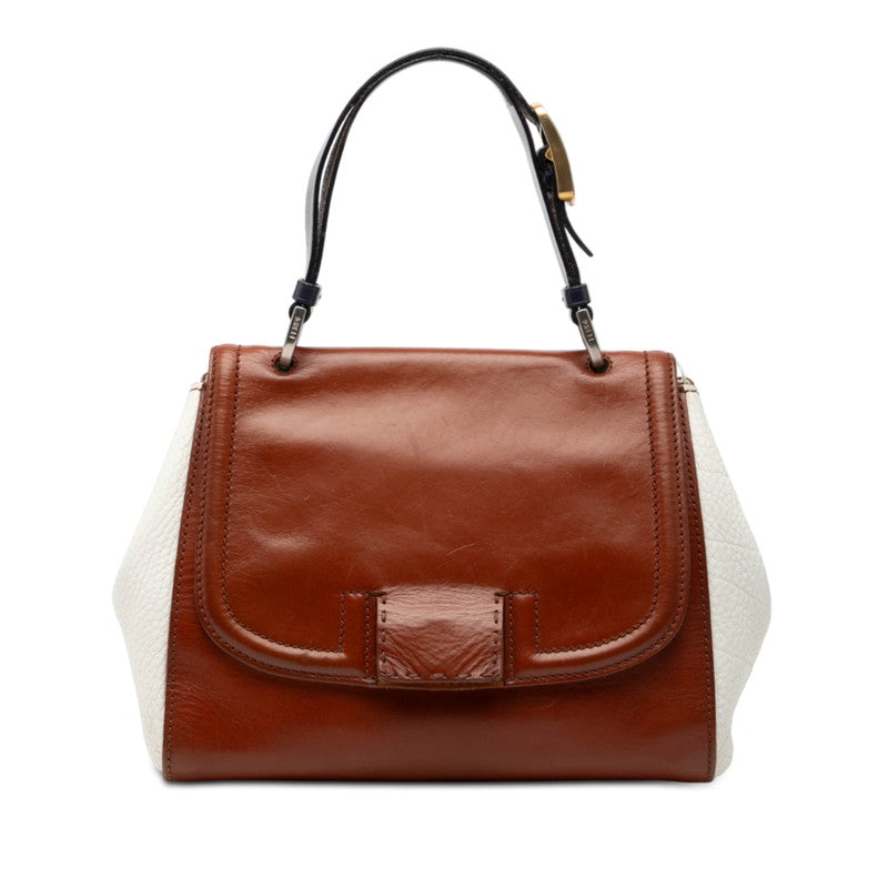 フェンディ ペカン シルヴァーナ ハンドバッグ 8BN234 ブラウン ホワイト レザー レディース FENDI 【中古】