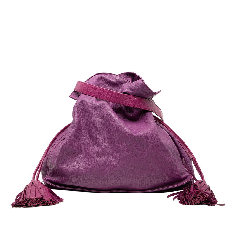 ロエベ アナグラム フラメンコ タッセル ショルダーバッグ パープル レザー レディース LOEWE 【中古】