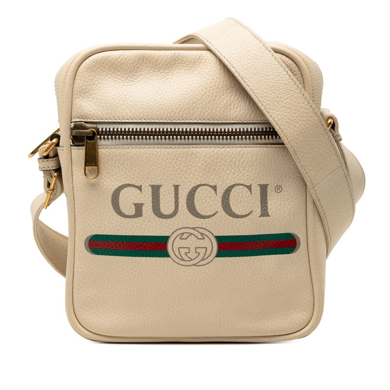 グッチ ロゴプリント ショルダーバッグ 523591 ホワイト マルチカラー レザー レディース GUCCI 【中古】