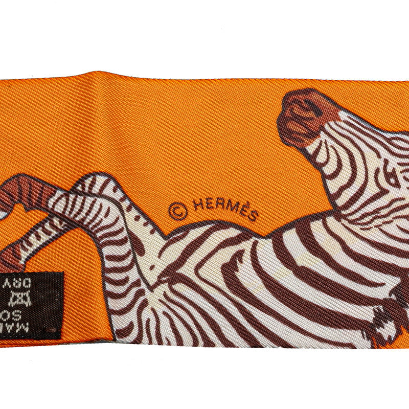 エルメス ツイリー LES ZEBRES ゼブラ スカーフ オレンジ マルチカラー シルク レディース HERMES 【中古】