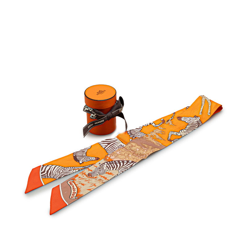 エルメス ツイリー LES ZEBRES ゼブラ スカーフ オレンジ マルチカラー シルク レディース HERMES 【中古】