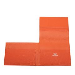 エルメス クルネゼー 折り畳み カードケース □P刻印 オレンジ ヴォーエプソン レディース HERMES 中古