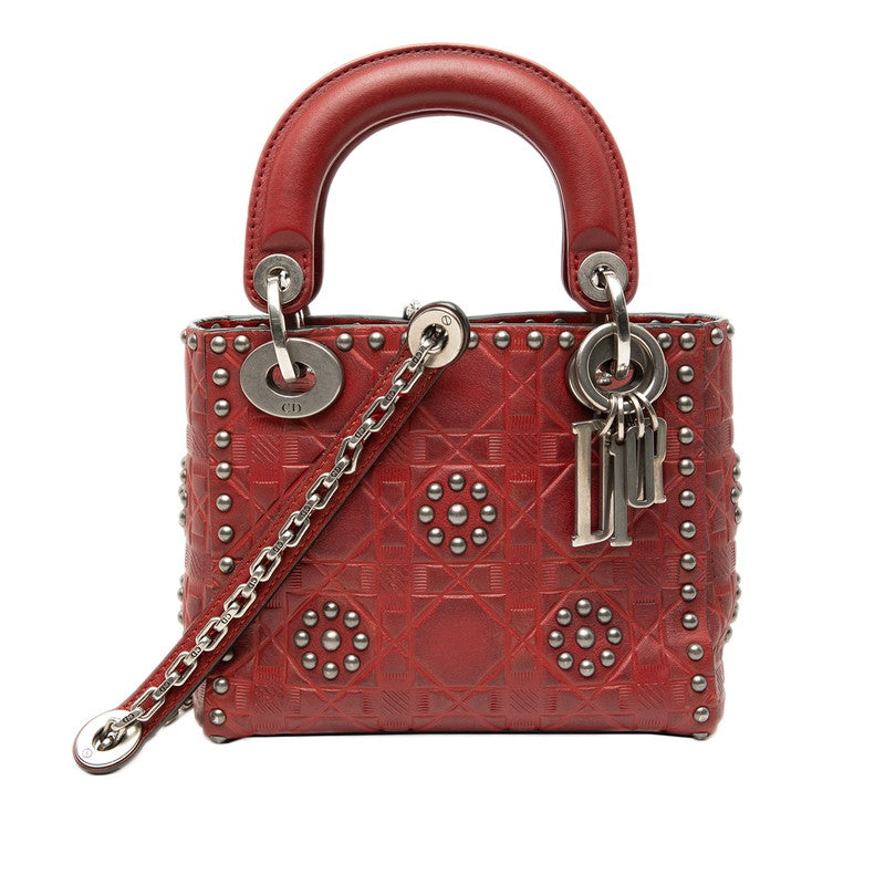 ディオール カナージュ レディディオール スタッズ ミニ ハンドバッグ ショルダーバッグ 2WAY レッド レザー レディース Dior 【中古】