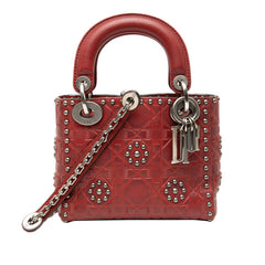 ディオール カナージュ レディディオール スタッズ ミニ ハンドバッグ ショルダーバッグ 2WAY レッド レザー レディース Dior 【中古】