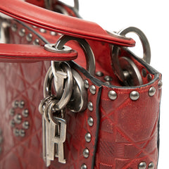 ディオール カナージュ レディディオール スタッズ ミニ ハンドバッグ ショルダーバッグ 2WAY レッド レザー レディース Dior 【中古】