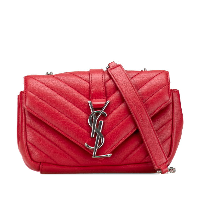 サンローラン ベイビーチャイ チェーン ショルダーバッグ 399289 レッド シルバー レザー レディース SAINT LAURENT 【中古】