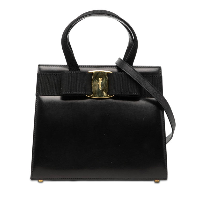 サルヴァトーレフェラガモ ヴァラリボン ハンドバッグ ショルダーバッグ 2WAY BA214178 ブラック レザー レディース Salvatore Ferragamo 【中古】