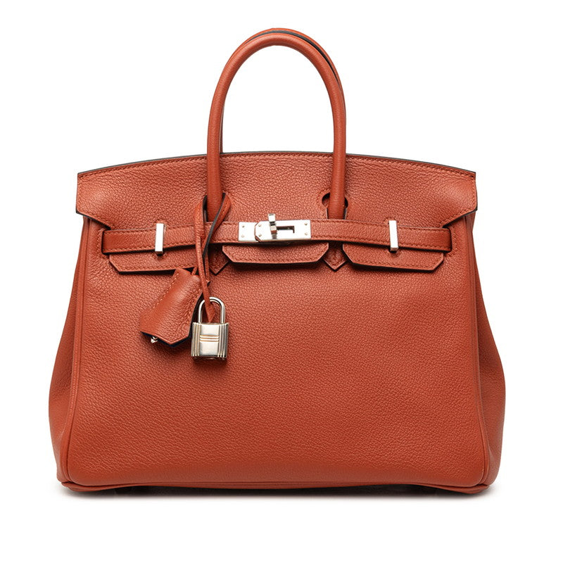 エルメス バーキン25 ハンドバッグ 内縫い オレンジ系 シルバー金具 トリヨンノビーヨ レディース HERMES 【中古】