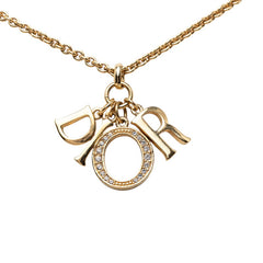 ディオール ロゴ チェーン ペンダント ネックレス ゴールド メッキ ラインストーン レディース Dior 【中古】