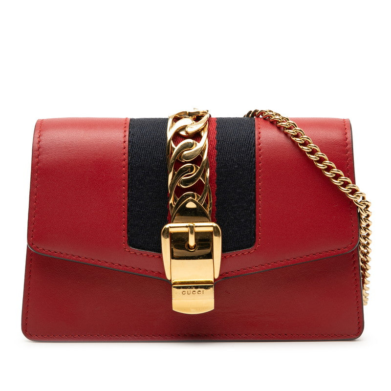 グッチ シルヴィ ミニ チェーンショルダーバッグ 494646 レッド マルチカラー レザー レディース GUCCI 【中古】
