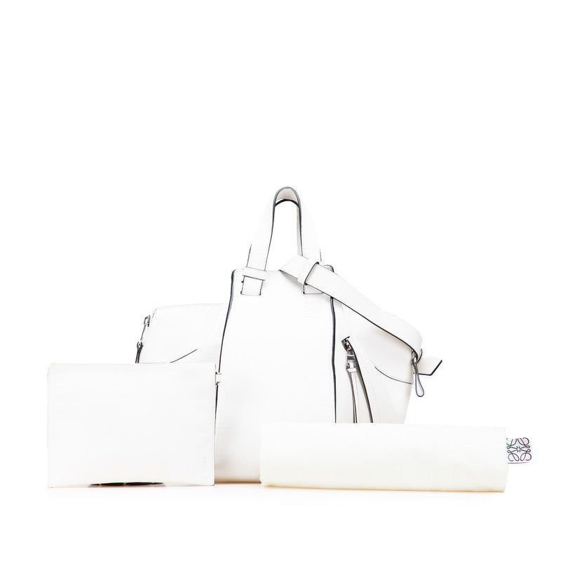ロエベ ハンモック ミディアム ハンドバッグ ショルダーバッグ 2WAY ホワイト レザー レディース LOEWE 【中古】