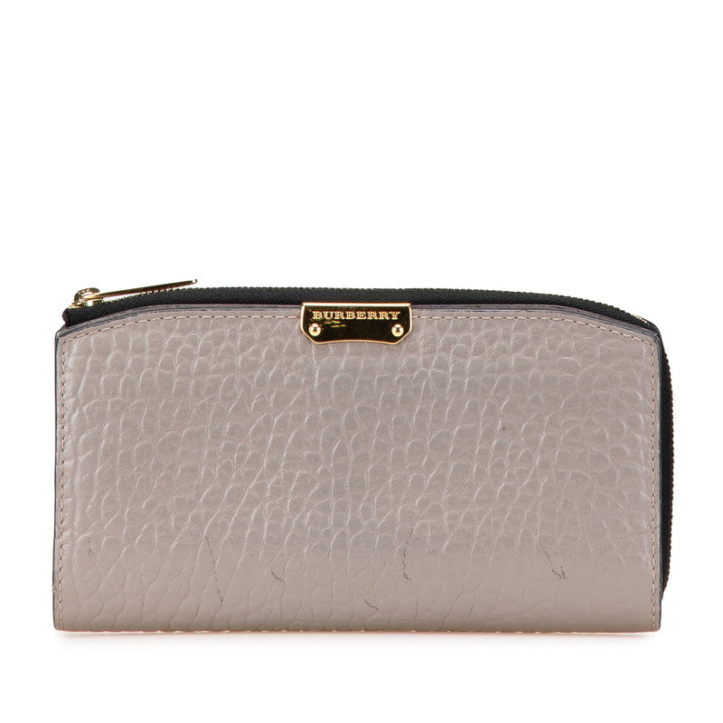 バーバリー 長財布 グレー レザー レディース BURBERRY 【中古】