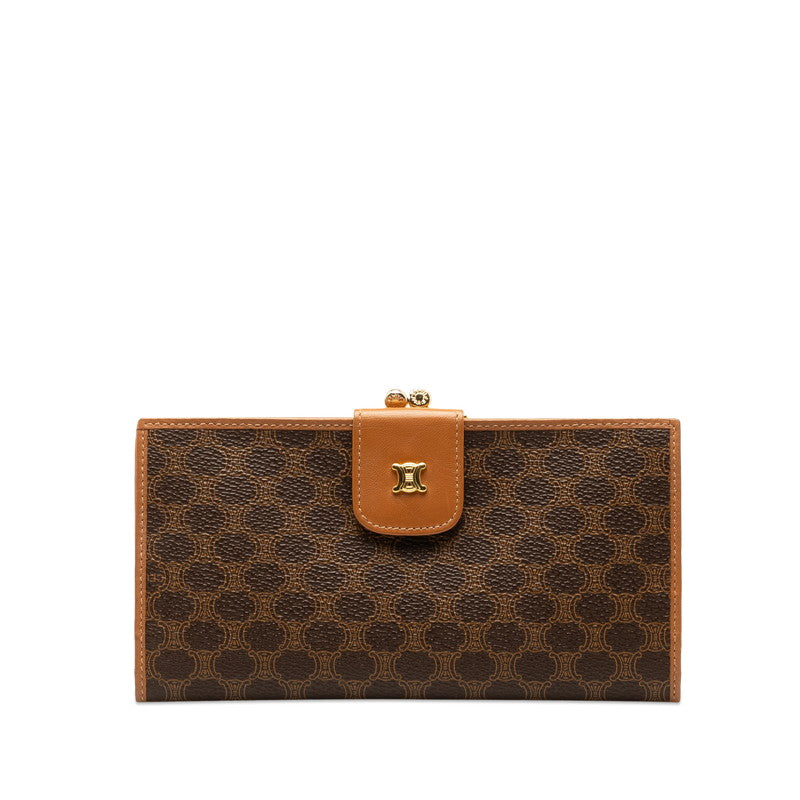 セリーヌ マカダム がま口 長財布 ブラウン PVC レザー レディース CELINE 中古