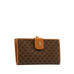 セリーヌ マカダム がま口 長財布 ブラウン PVC レザー レディース CELINE 【中古】