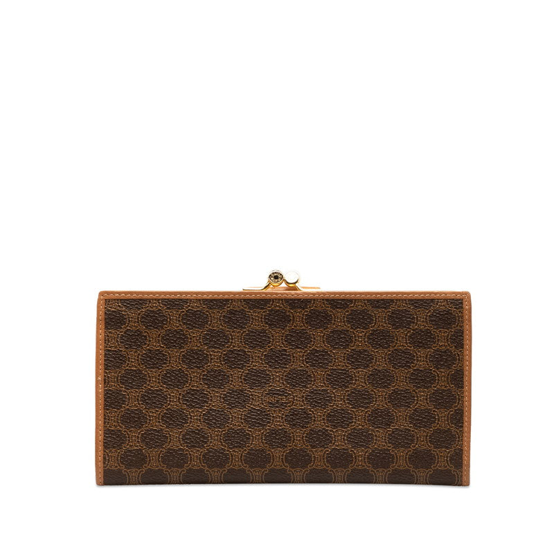 セリーヌ マカダム がま口 長財布 ブラウン PVC レザー レディース CELINE 【中古】