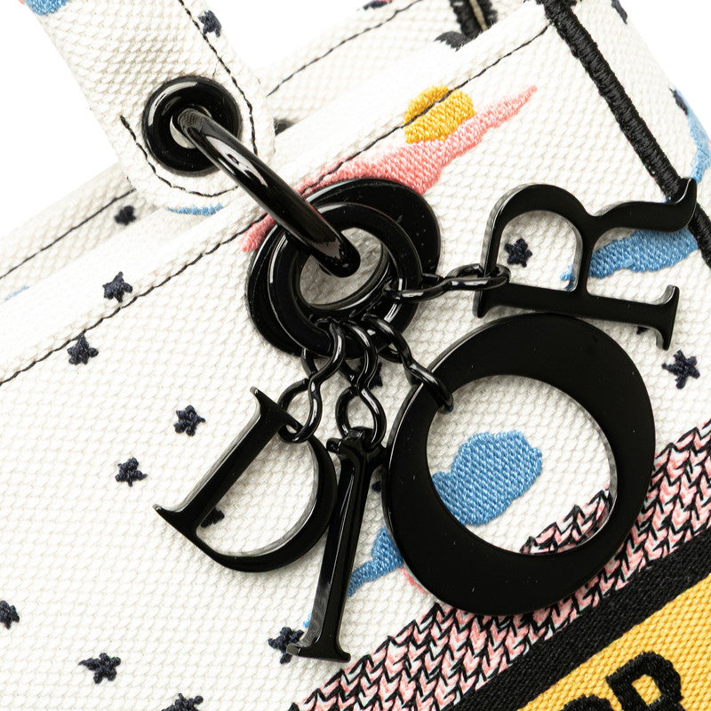 ディオール Lady D-Lite ミディアム ハンドバッグ ショルダーバッグ 2WAY ホワイト マルチカラー キャンバス レディース Dior 【中古】
