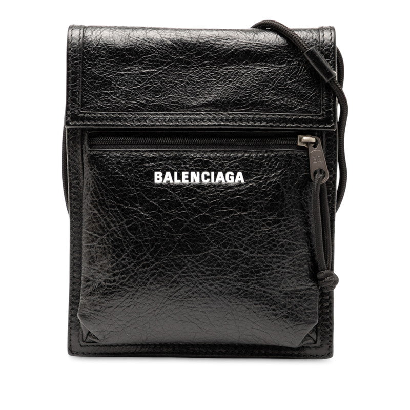 バレンシアガ ロゴ ショルダーバッグ ブラック レザー レディース BALENCIAGA 【中古】