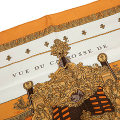 エルメス カレ90 VUE DU CARROSSE DE LA GALERE LA REALE クイーンの戴冠式 スカーフ オレンジ マルチカラー シルク レディース HERMES 【中古】