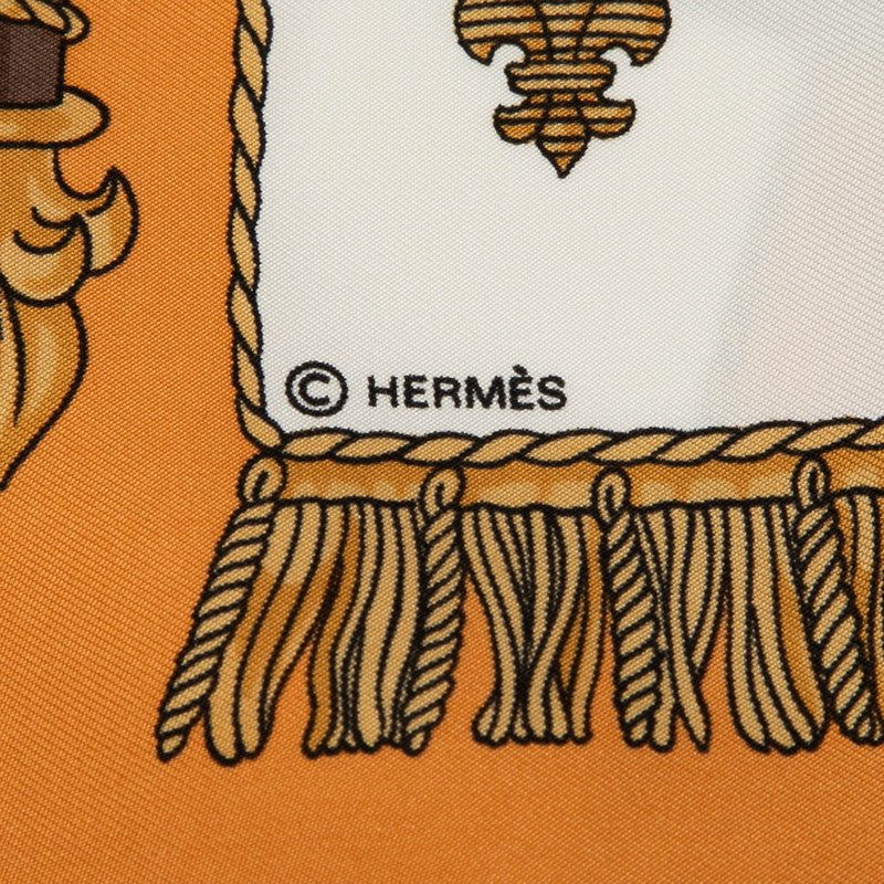 エルメス カレ90 VUE DU CARROSSE DE LA GALERE LA REALE クイーンの戴冠式 スカーフ オレンジ マルチカラー シルク レディース HERMES 【中古】