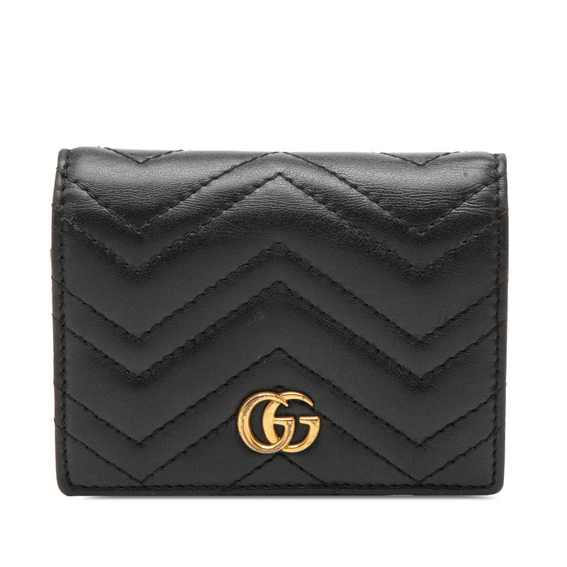 グッチ GGマーモント ダブルG 二つ折り財布 コンパクトウォレット 466492 ブラック レザー レディース GUCCI 【中古】