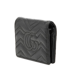 グッチ GGマーモント ダブルG 二つ折り財布 コンパクトウォレット 466492 ブラック レザー レディース GUCCI 【中古】