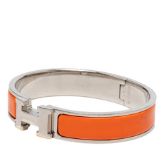エルメス クリックH PM ブレスレット バングル シルバー オレンジ メタル エナメル レディース HERMES 【中古】
