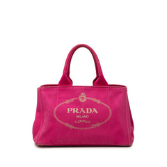 プラダ 三角ロゴプレート カナパM トートバッグ ハンドバッグ ピンク キャンバス レディース PRADA 中古
