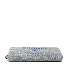シャネル ココマーク ドーヴィル 長財布 ラウンドファスナー ブルー ツイード レザー レディース CHANEL 【中古】