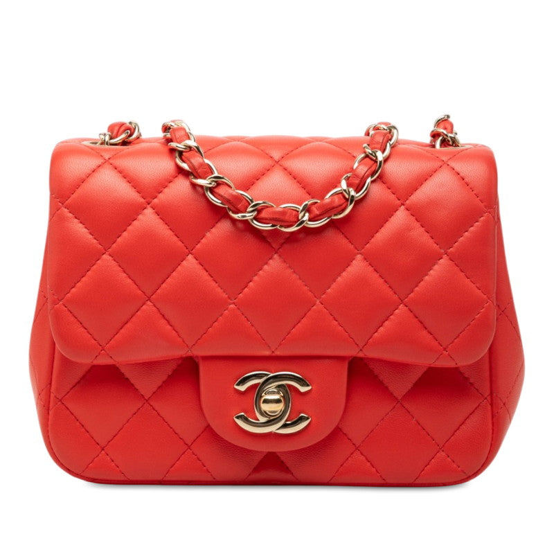 シャネル ミニ マトラッセ 17 ココマーク チェーン ショルダーバッグ レッド系 ゴールド金具 ラムスキン レディース CHANEL 中古