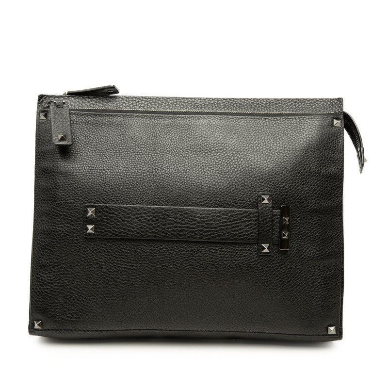 ヴァレンティノ ロックスタッズ クラッチバッグ セカンドバッグ ブラック レザー レディース VALENTINO 中古