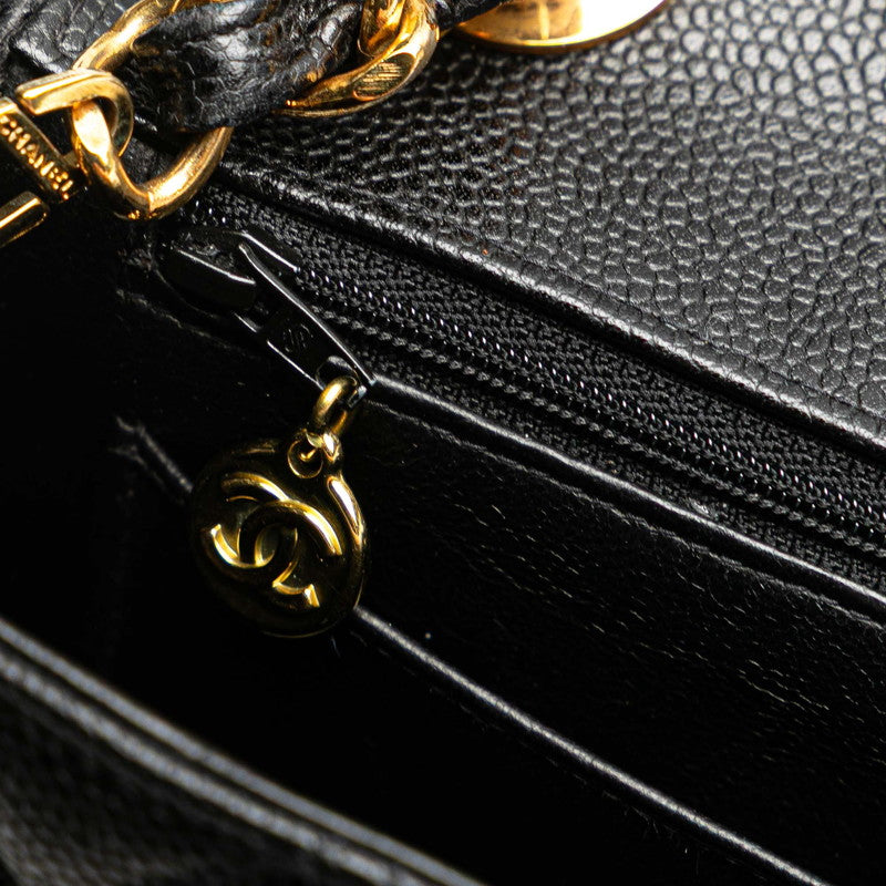 シャネル マトラッセ ココマーク チェーン ショルダーバッグ ブラック キャビアスキン レディース CHANEL 【中古】